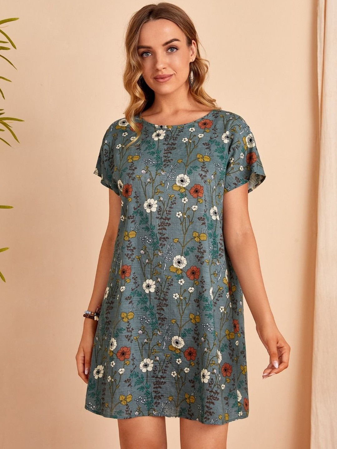 SZN Floral Print Round Neck Dress