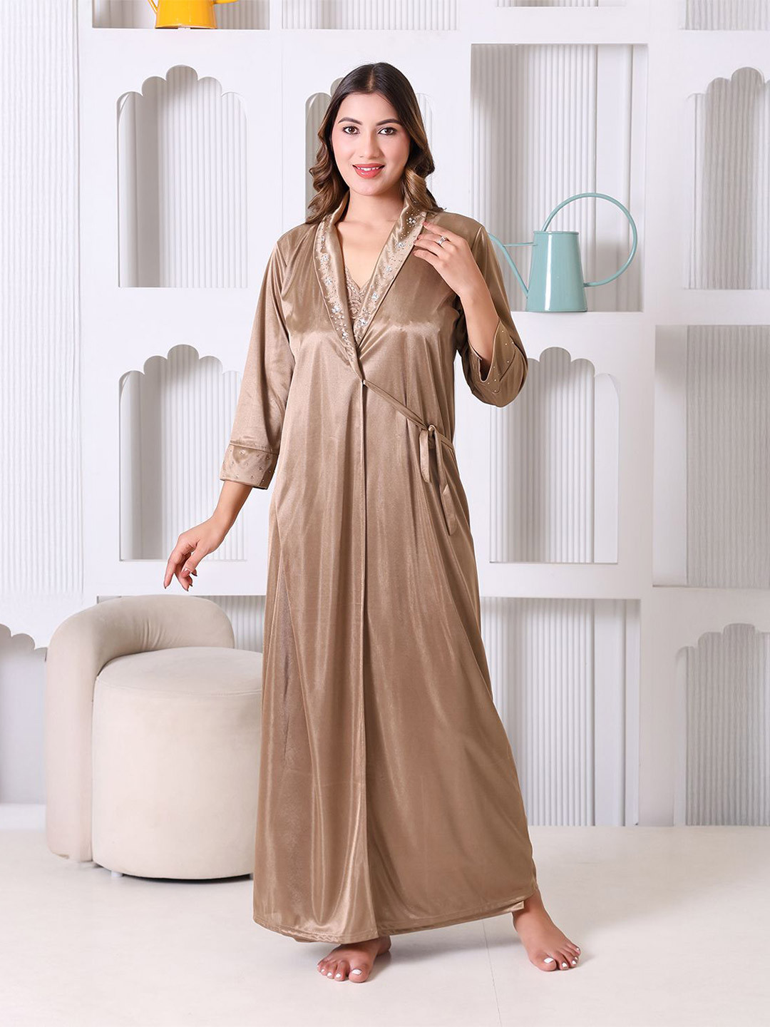 HOUSE OF ELORRA Lace Detail Wrap Maxi Nightdress
