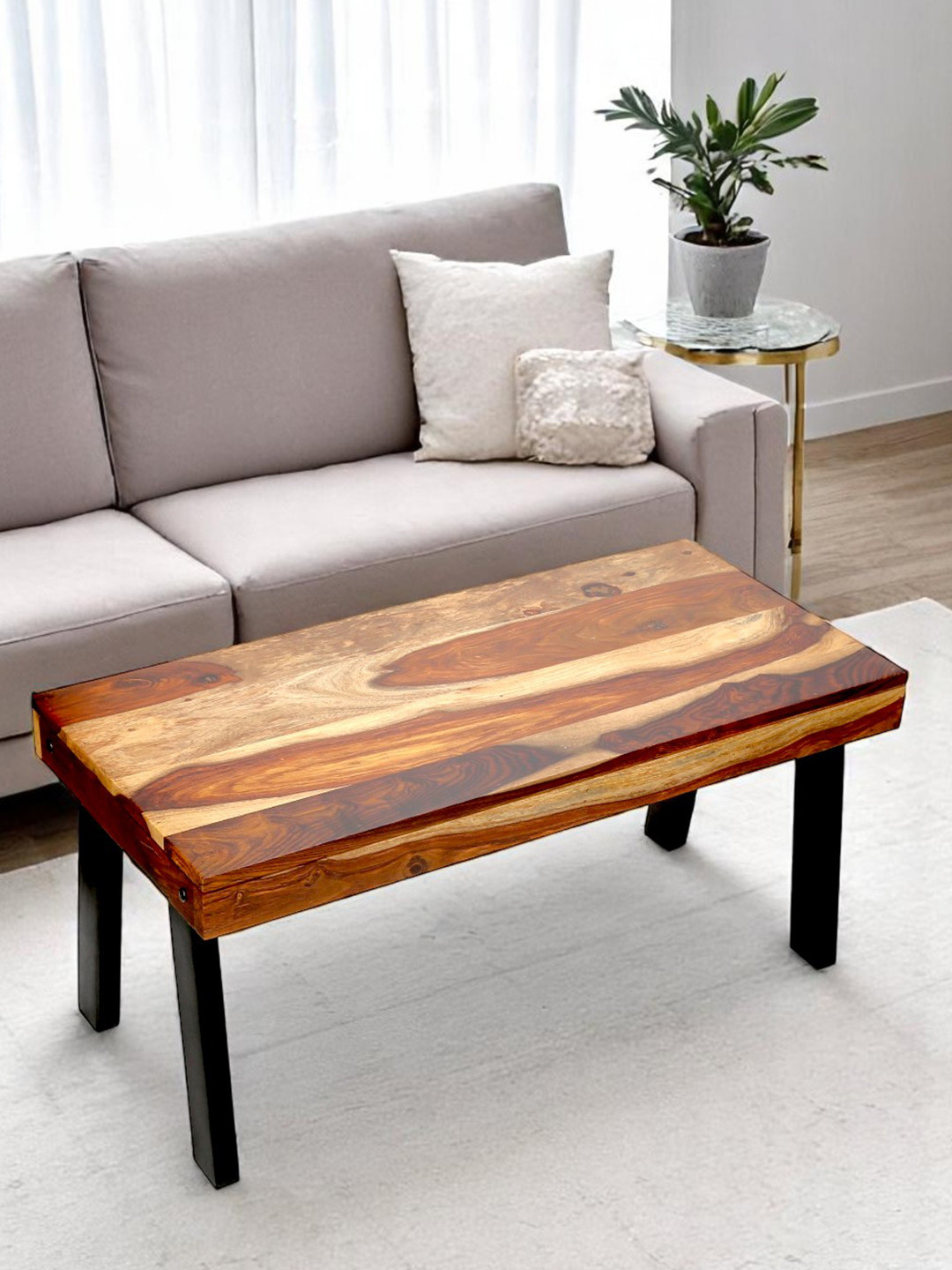 Ikiriya Sheesham Wood Contemporary Coffee Table In Natural Rosewood Finish