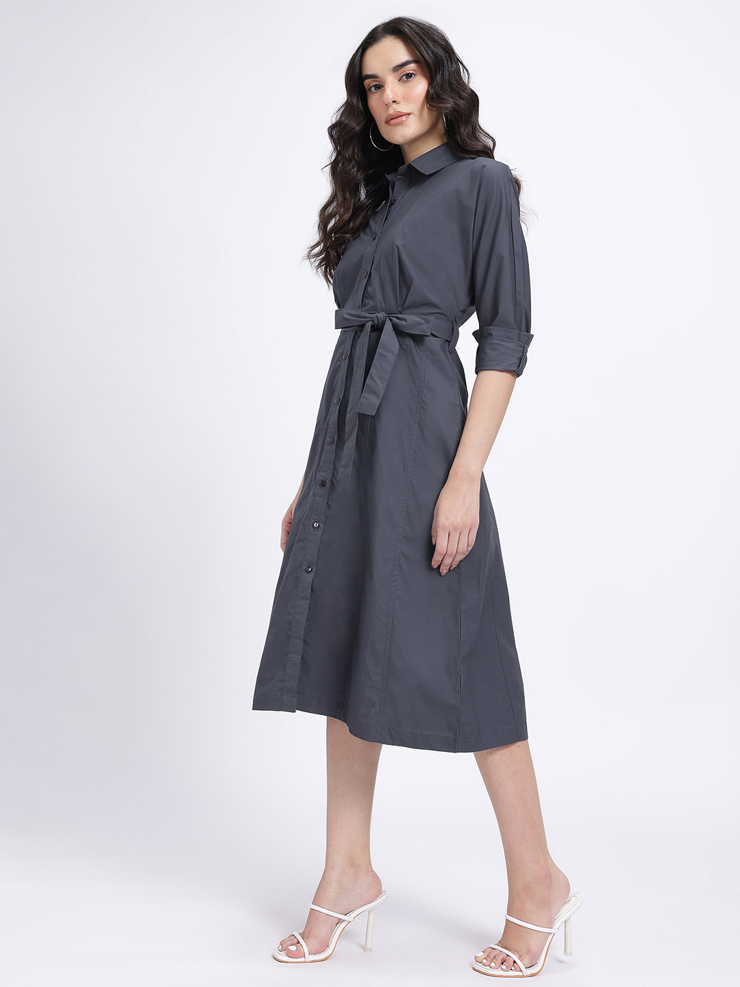 glitchez Midi Shirt Dress with Belt