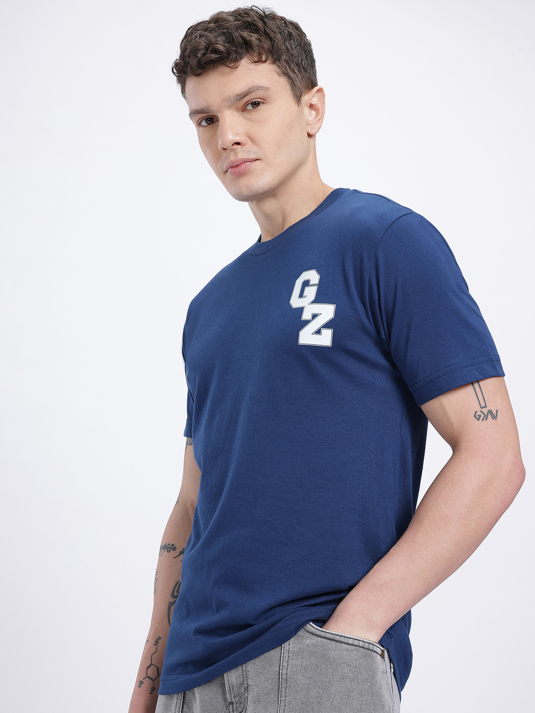 glitchez Brand Logo Printed Round Neck Regular Fit T-shirt