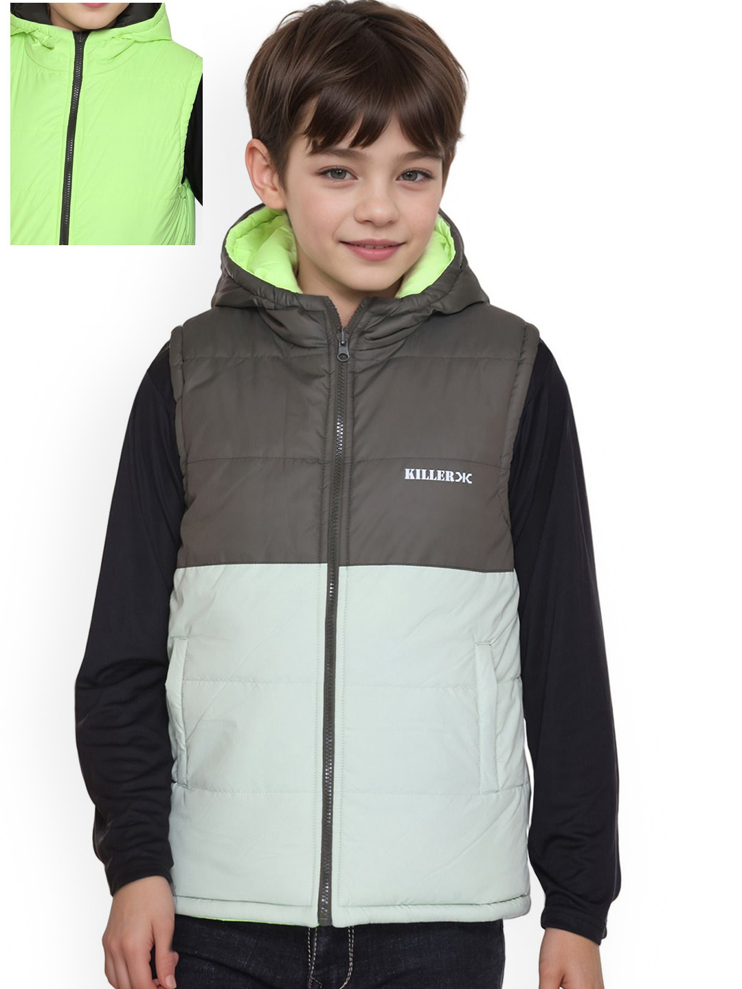 Killer Boys Hooded Colourblocked Lightweight Quilted Jacket