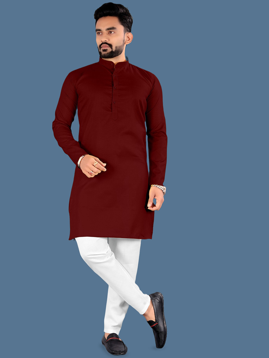 MAHI CREATIVE Men Solid Festive Cotton Straight Kurta