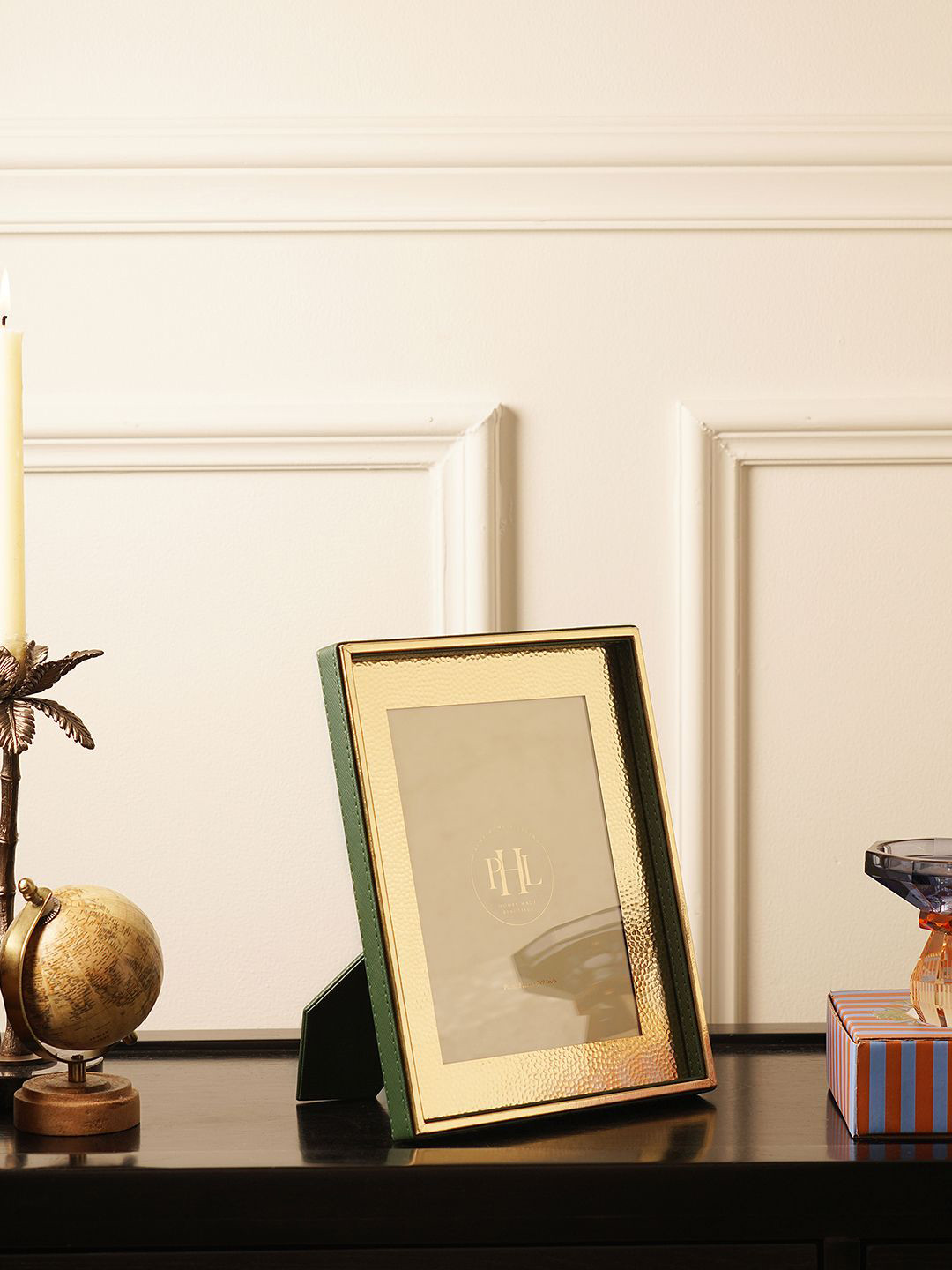 Pure Home and Living Green Faux Leather Hammered Table Photo Frame