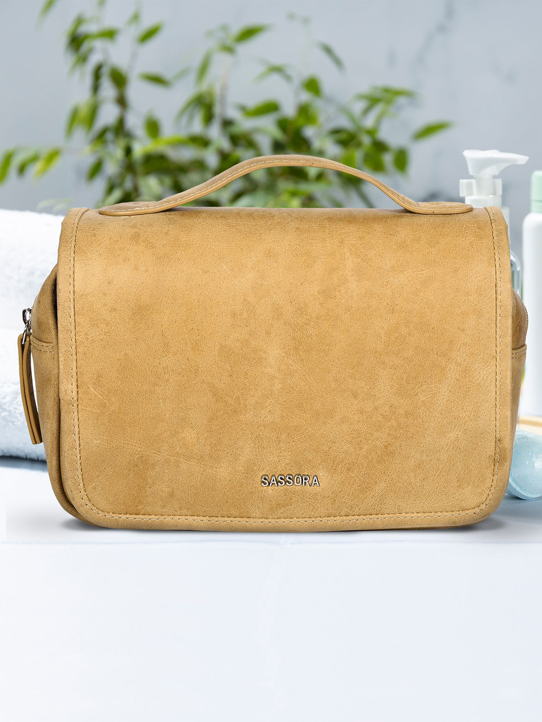 Sassora Unisex Leather Flap Eco Friendly Travel Toiletry Pouch