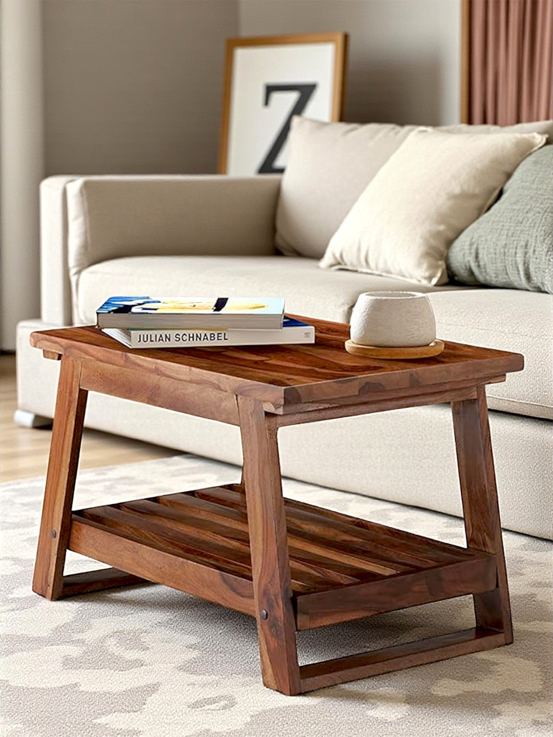 Ikiriya Sheesham Wood Accent Coffee Table In Natural Teak Finish