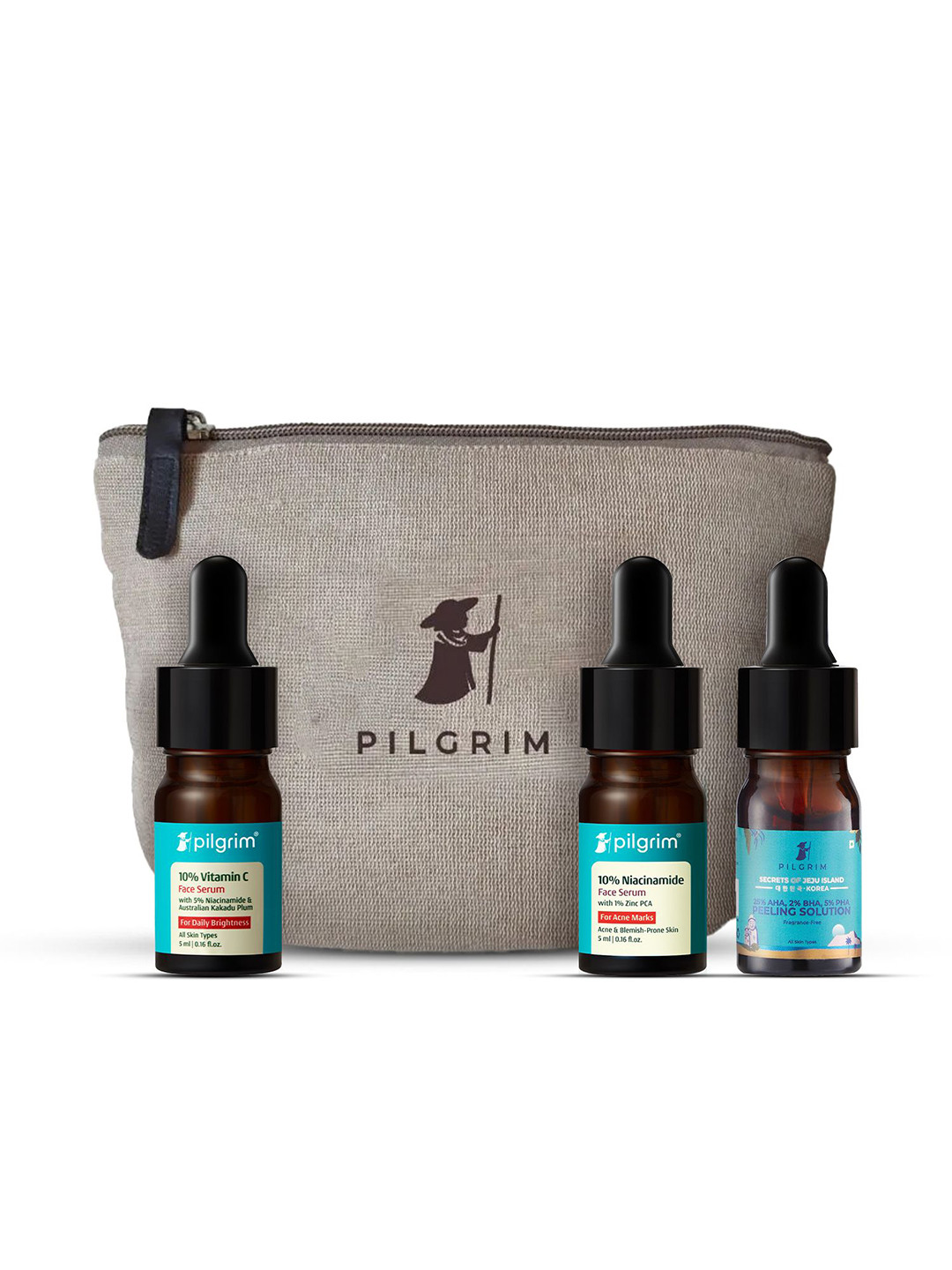 Pilgrim Glow and Care Mini Serum Trio with Eco Jute Bag - 5 ml each