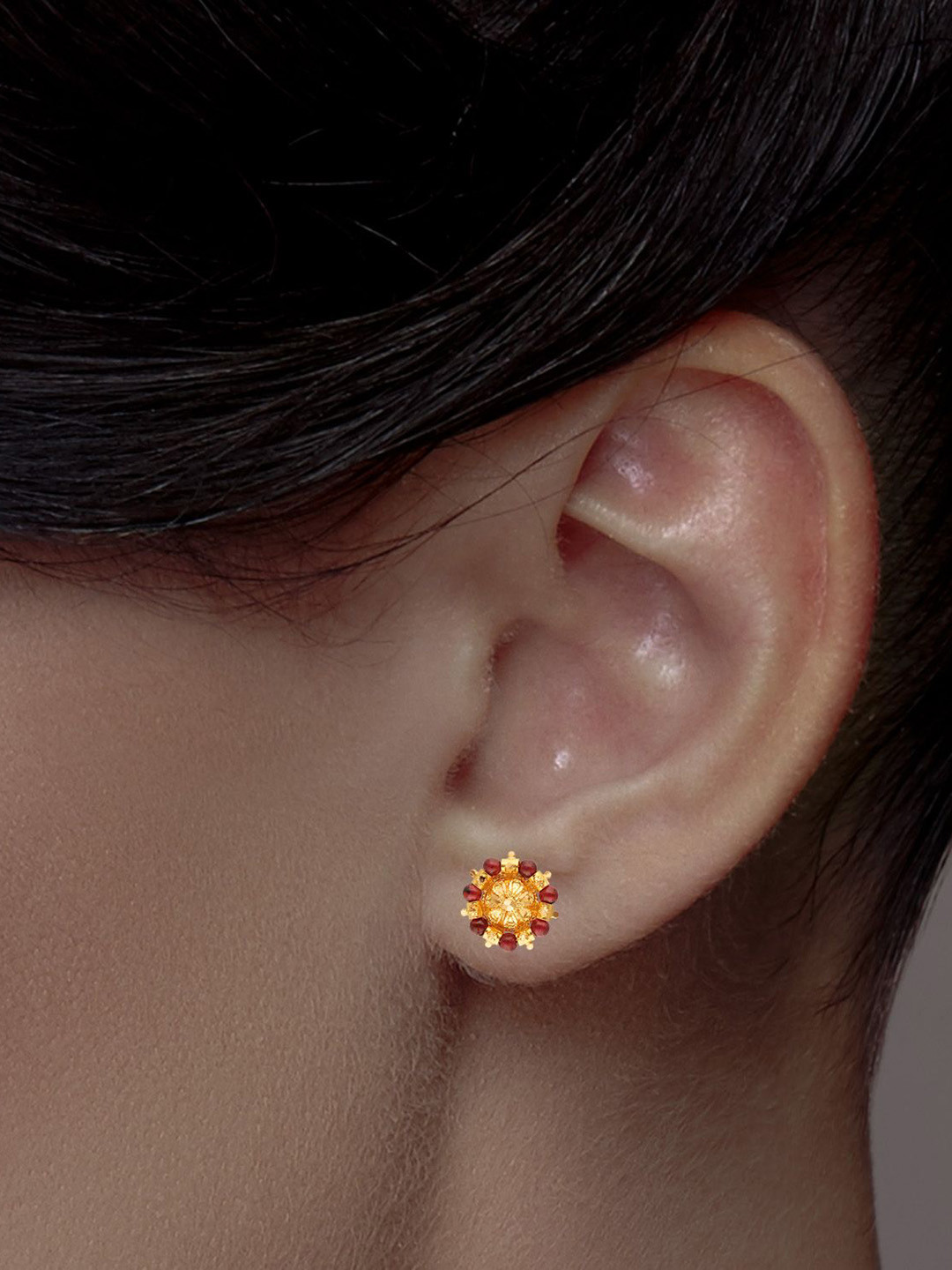 C KRISHNIAH CHETTY JEWELLERS PVT LTD 22KT Majestic Rhodolite Gold Stud Earrings - 5.13 g