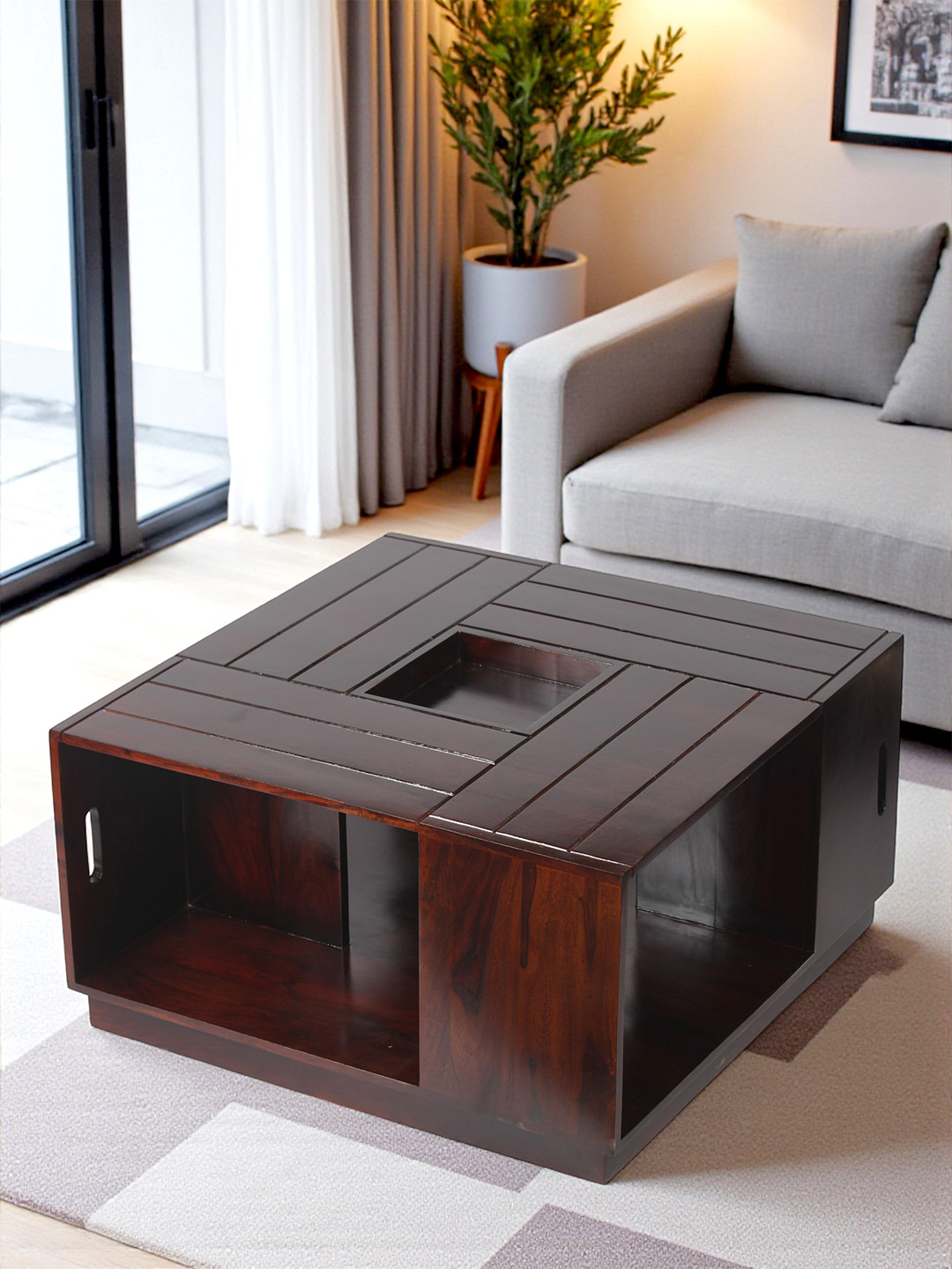Ikiriya Sheesham Wood Accent Coffee Table In Dark Walnut Finish
