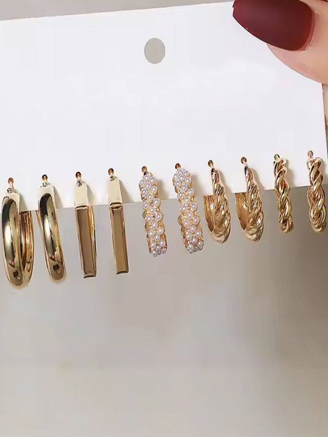 Rovlina Women Set of 5 Gold-Plated Alloy Classic Hoop Earrings