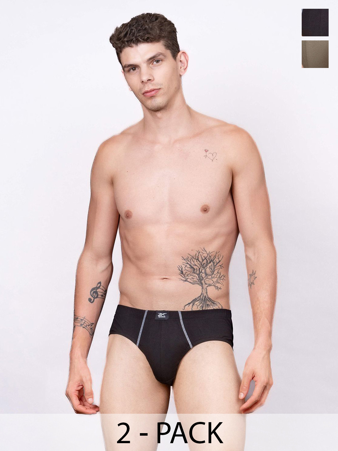 Reebok Men Pack Of 2 Logo Detail Pure Cotton Inner Elastic Waistband Briefs