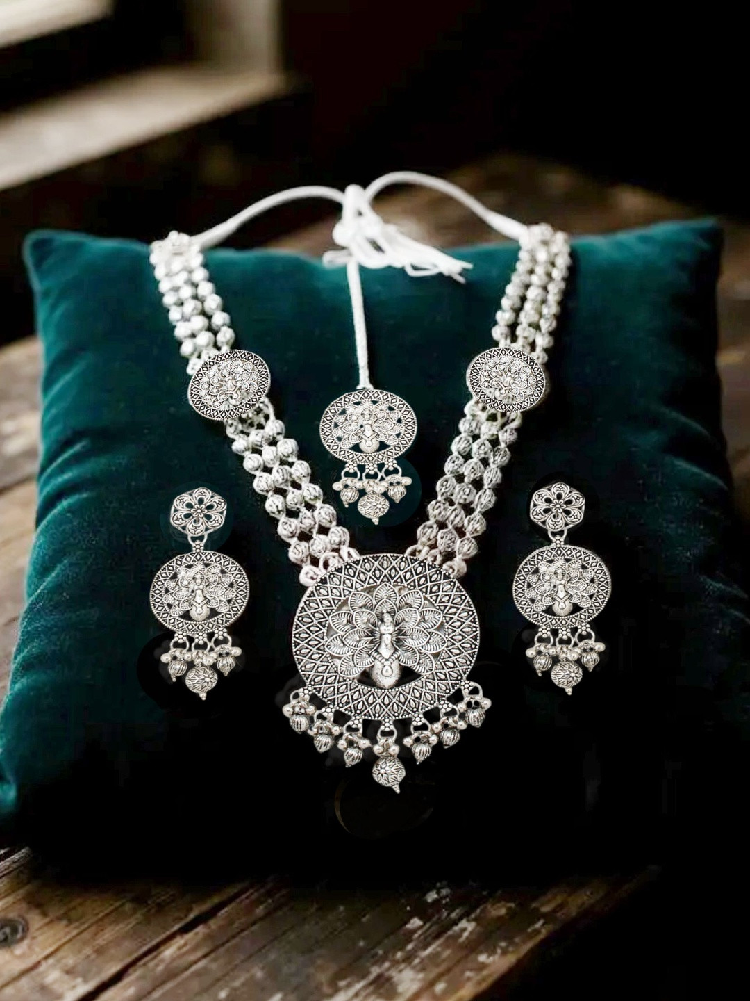 LUCKY JEWELLERY Oxidized Peacock Design Jewellery Set