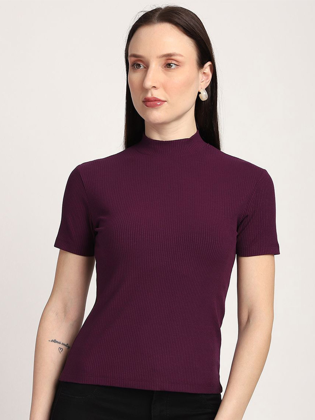 R&B Women Cotton High Neck Top