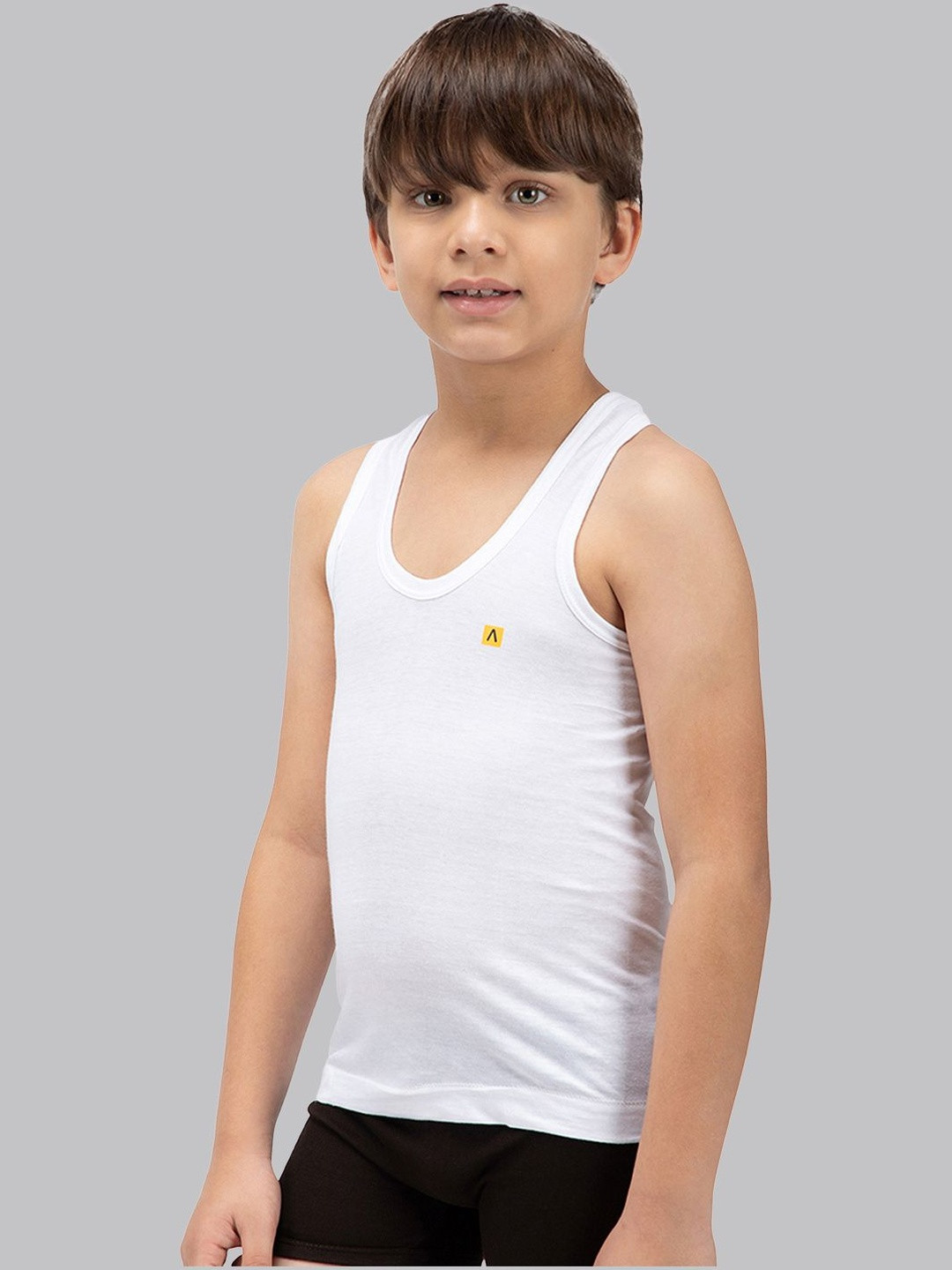 Amul Comfy Boy's Pack of 4 Cotton White Plain Sleeveless Vest
