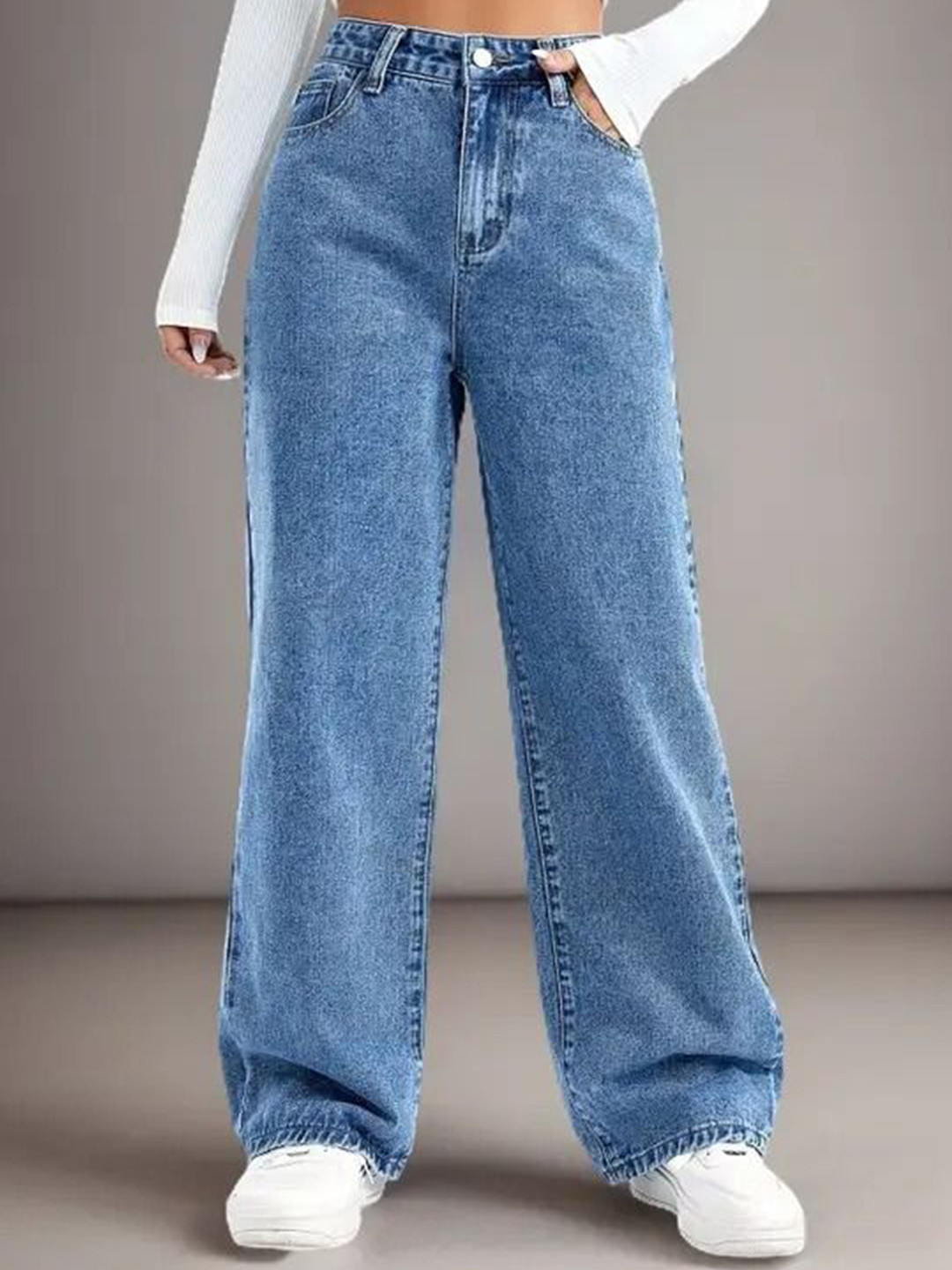 VK FASHION Women Cotton Jean Wide Leg High-Rise No Fade Stretchable Jeans