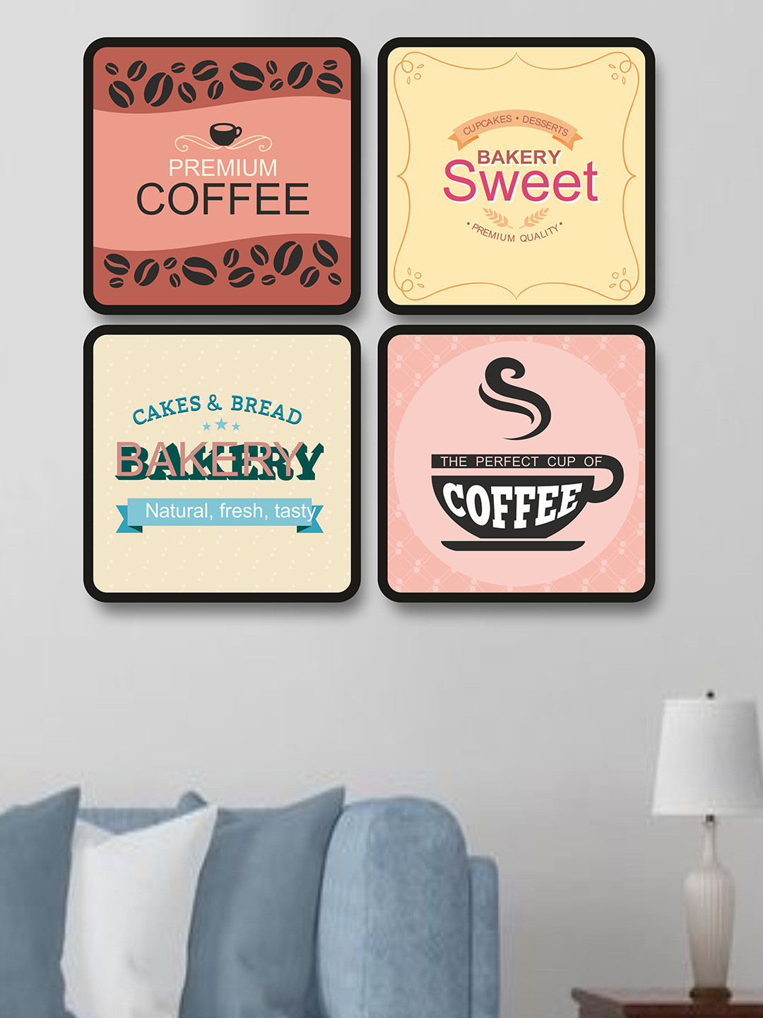 SAF Pink & Black 4 Pieces Bakery Painting Wall Art