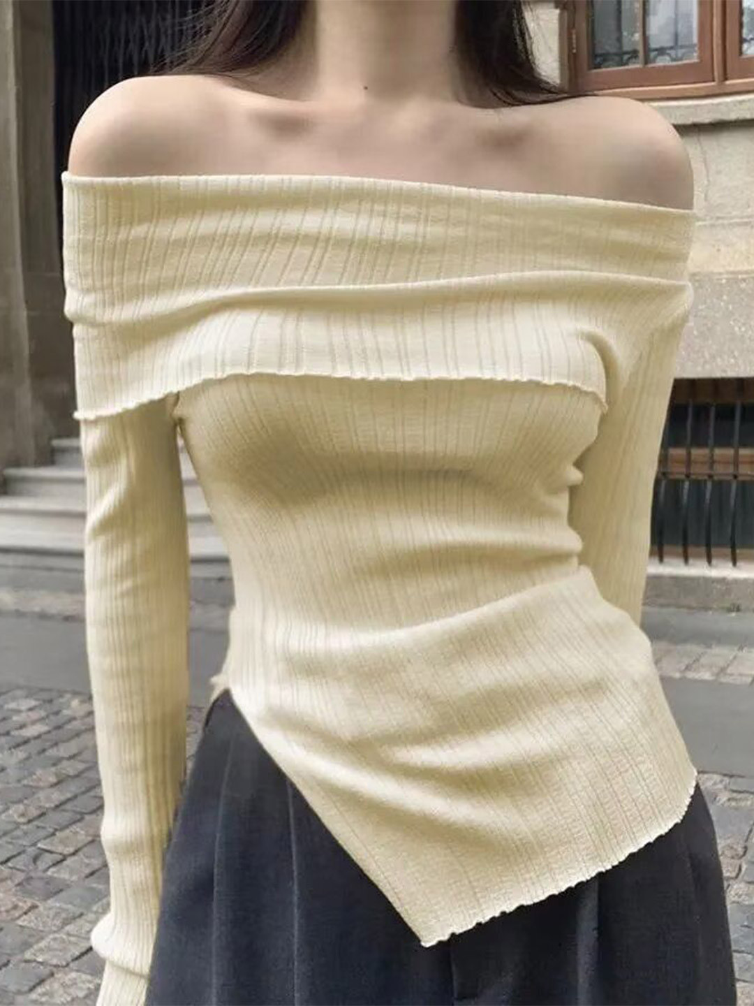 StyleCast x Revolte Women Ribbed Off-Shoulder Top