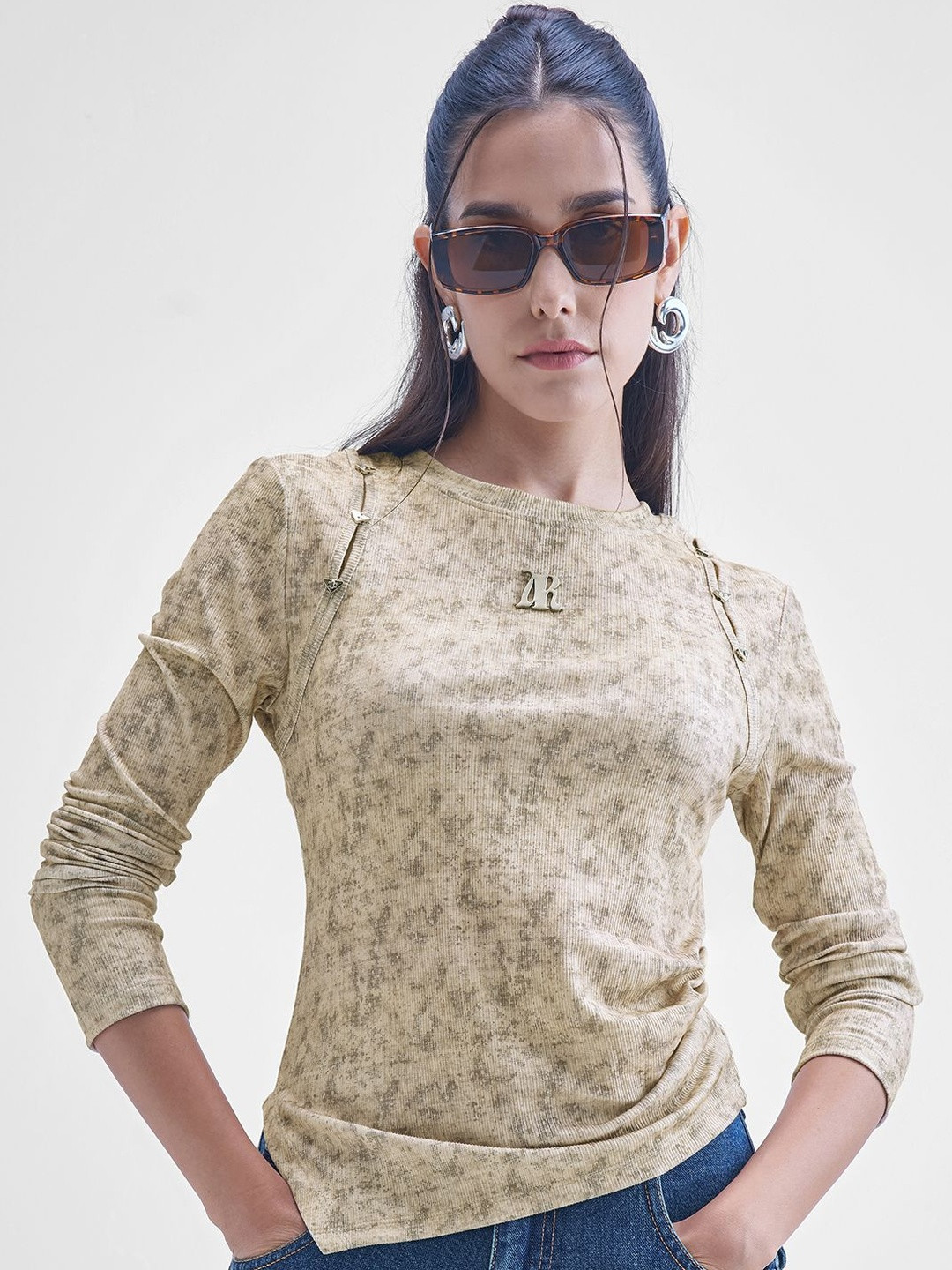 Street By Tokyo Talkies Women Abstract Printed Cut Out Regular Top