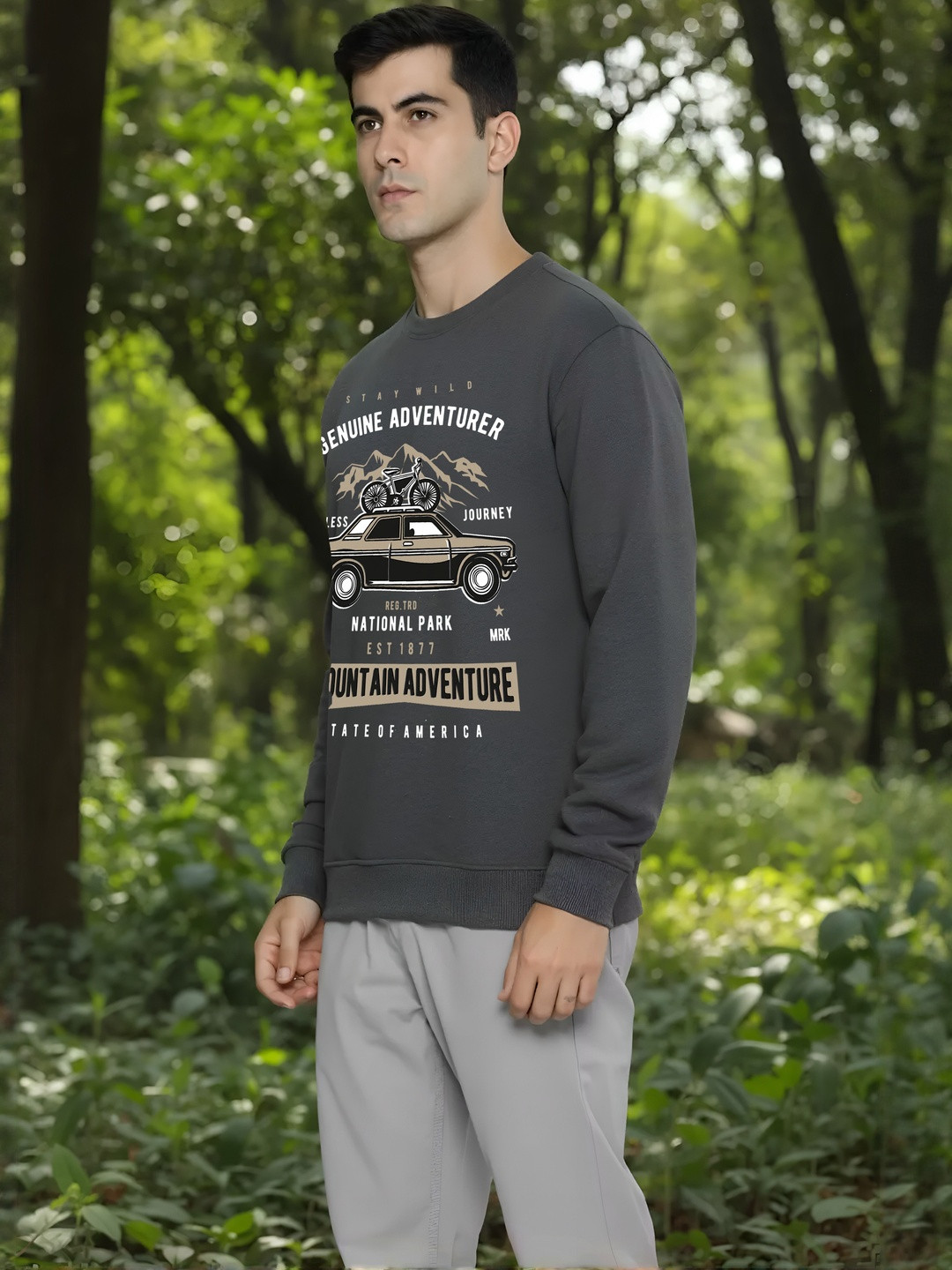 Moda Rapido Men Printed Round Neck Regular Casual Fit long sleeve Pullover Sweatshirts