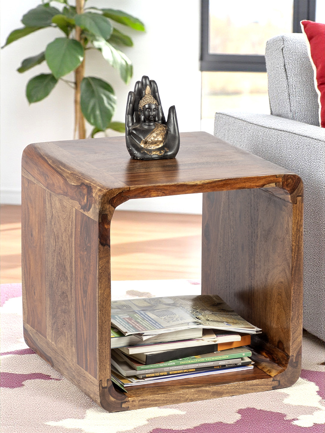 Ikiriya Berlin Sheesham Wood Contemporary Rectangle End Table/ Side Table In Teak Finish
