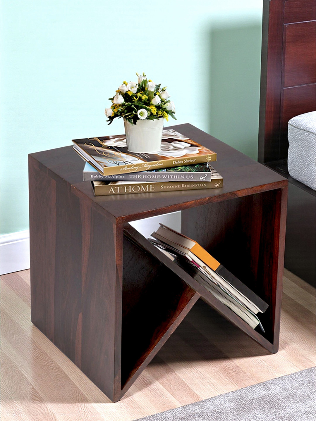 Ikiriya Noah Sheesham Wood Contemporary Tea Table/ End Table In Dark Walnut Finish