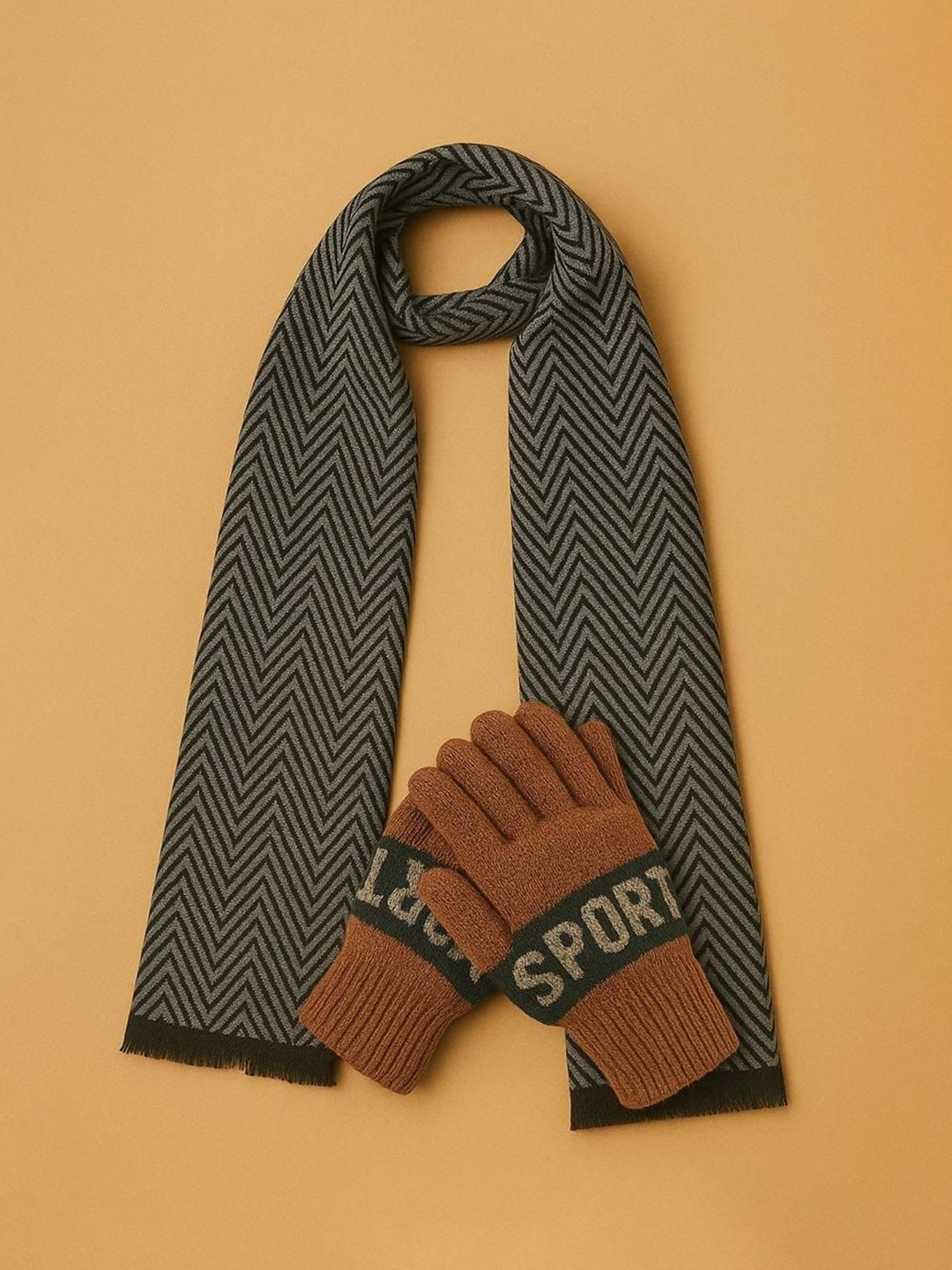 LOOM LEGACY Men Winter Wear Woollen Gloves With Muffler