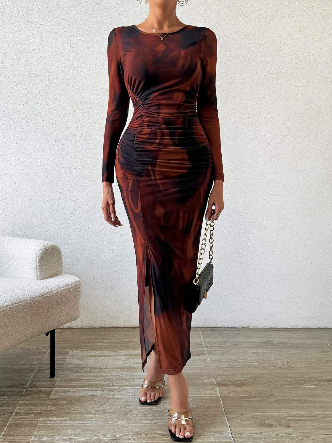 HERE&NOW Tie and Dye Dyed Bodycon Maxi Dress