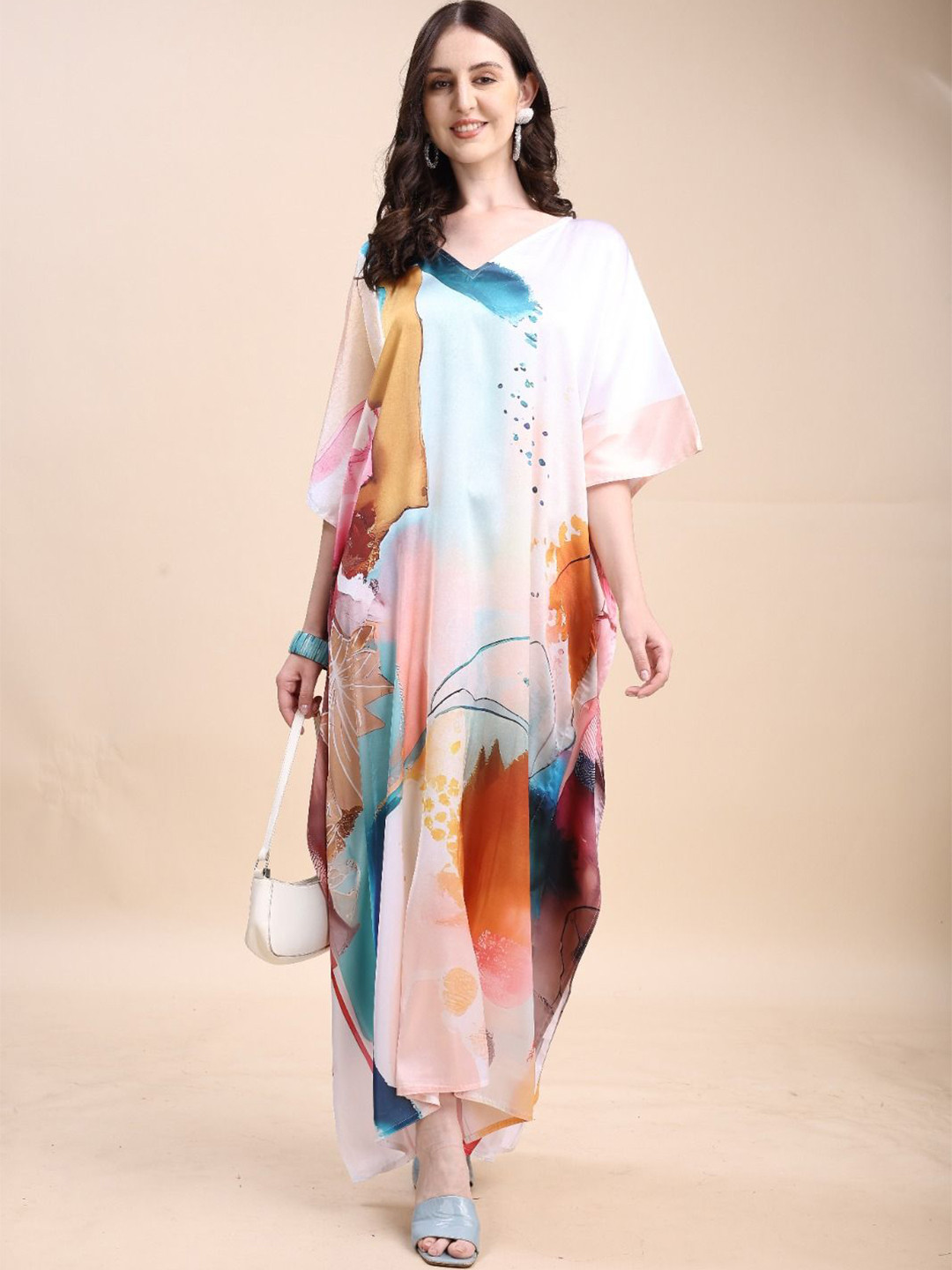 SWI Stylish Women Abstract Printed Daily Satin Kaftan Kurta