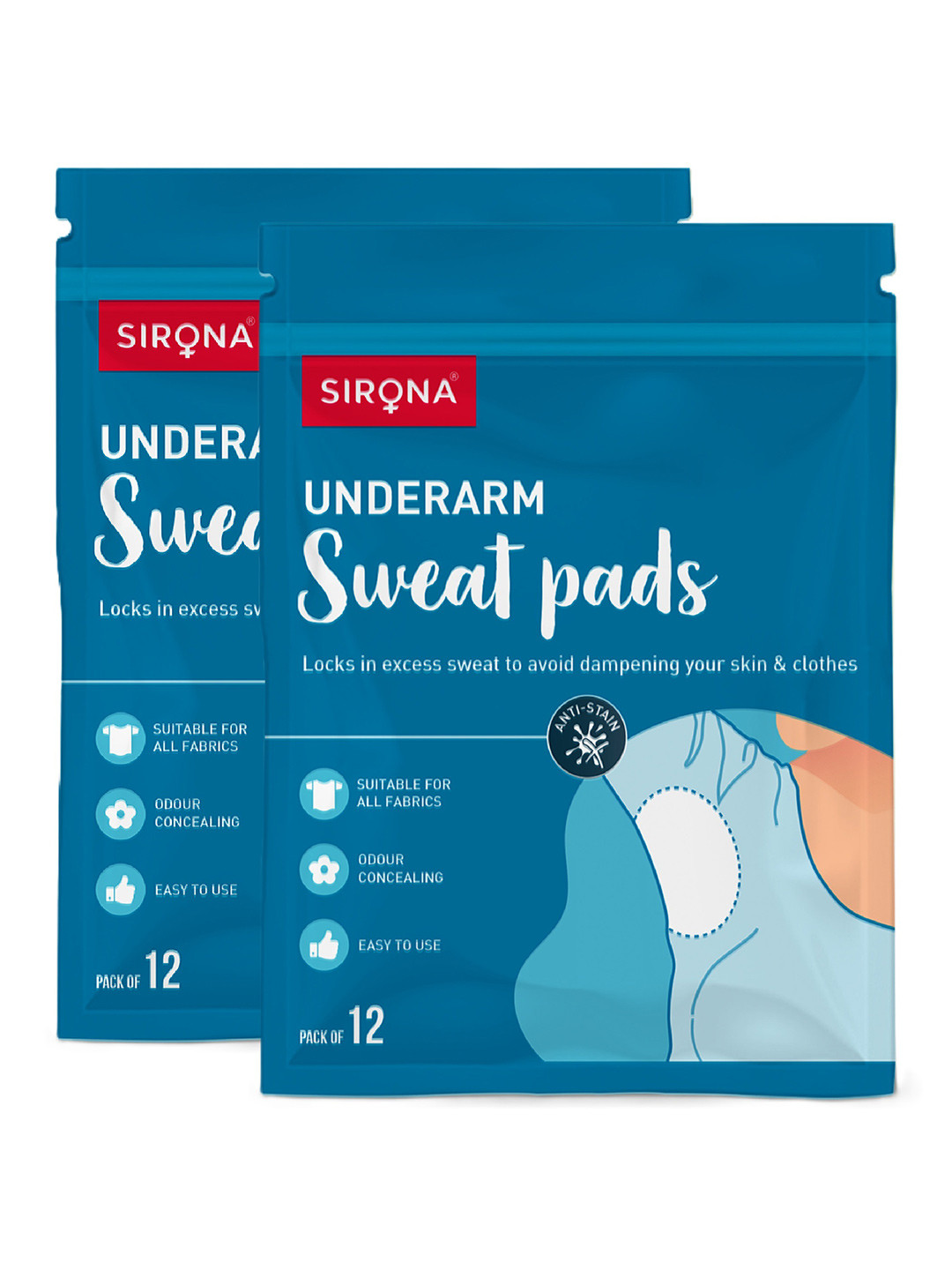 Sirona Women Set of 2 Underarm Sweat Pads - 12 Pads Each