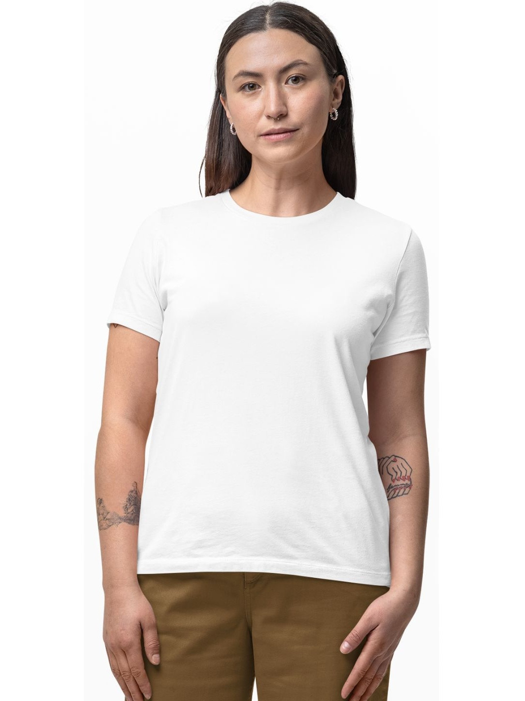 Tipsy closet Women  White Solid Cotton Rich Regular Fit Round Neck Half Sleeve Tshirt