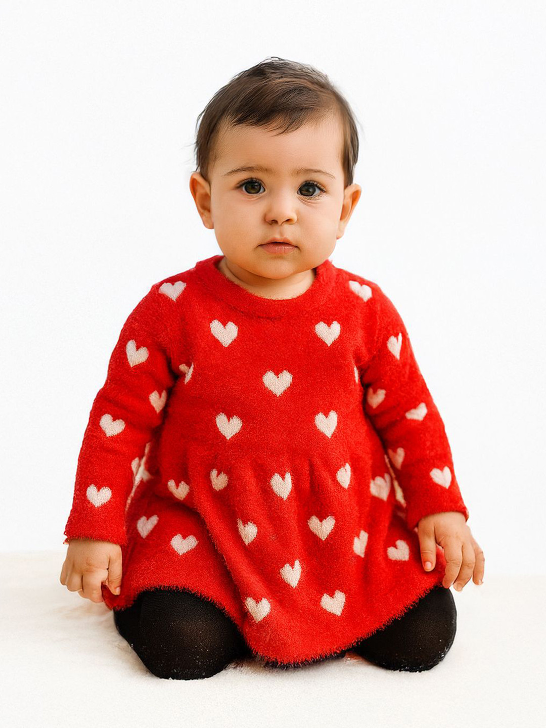 Nauti Nati Infant Girls Red Heart Print Sweater Dress