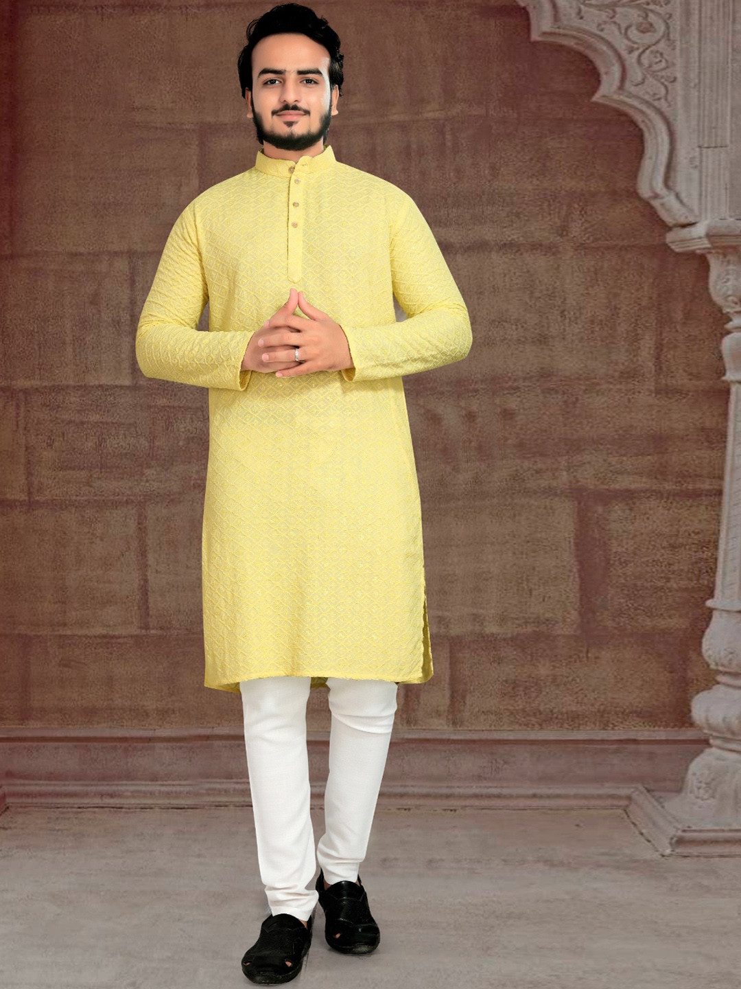 Riddhi Siddhi Enterprises Men Ethnic Motif Embroidered Chikankari Cotton Kurta