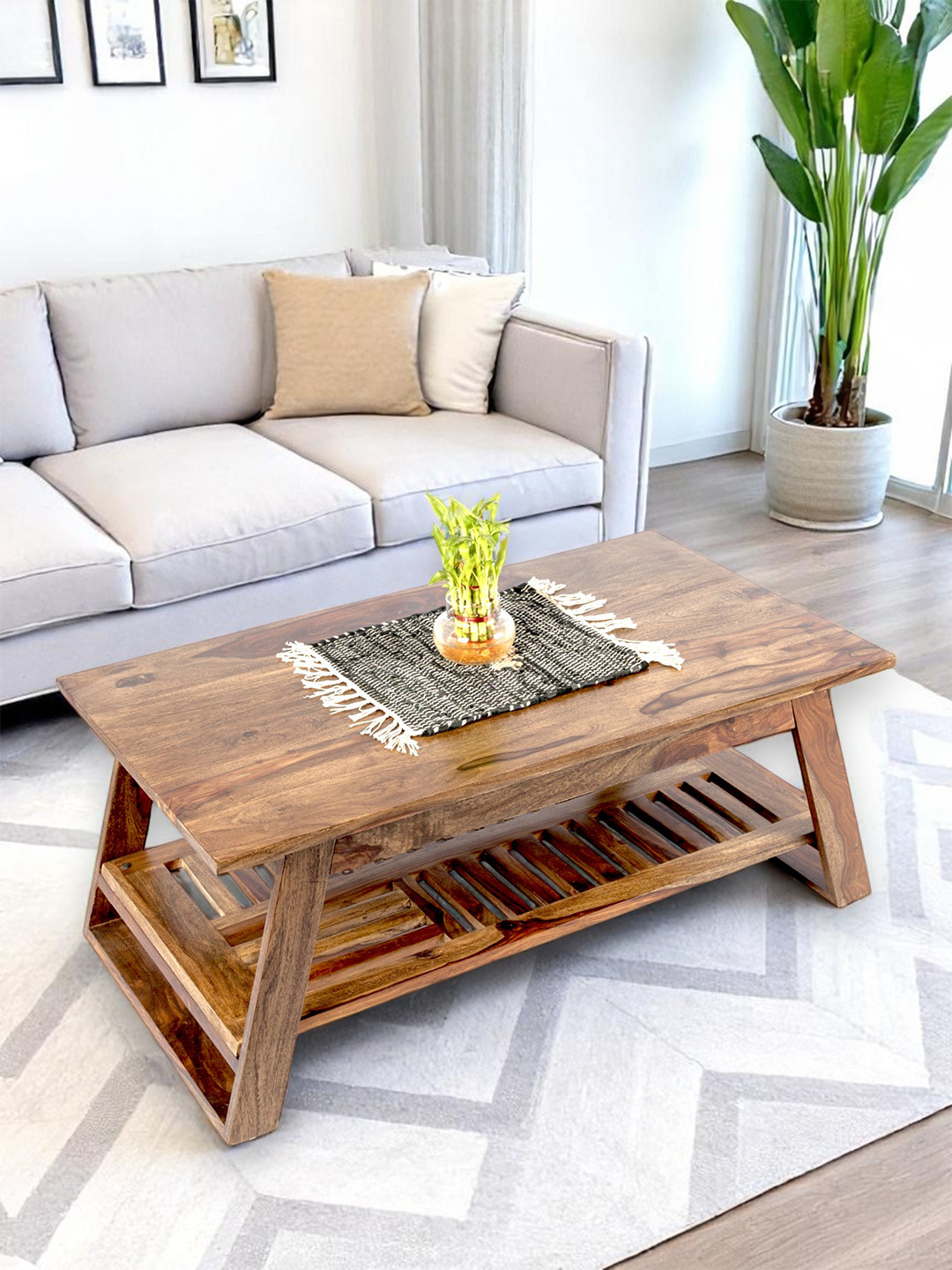 Ikiriya Sheesham Wood Accent Coffee Table In Teak Finish
