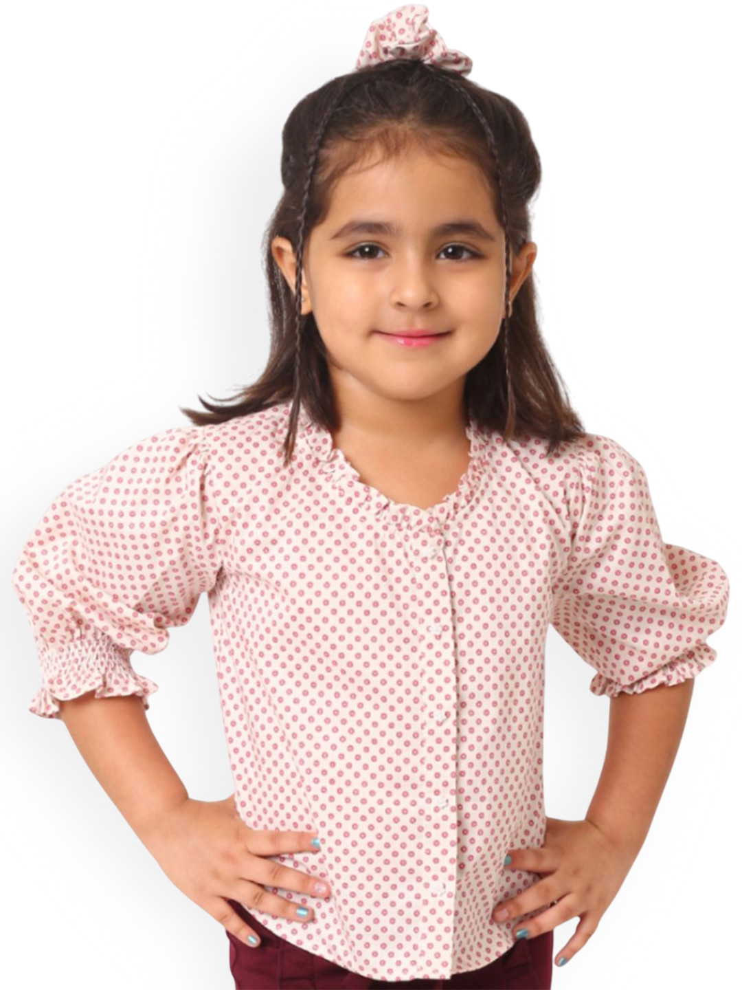 Babies of Wonder Girls Round Neck Puff Sleeves Cotton Tops