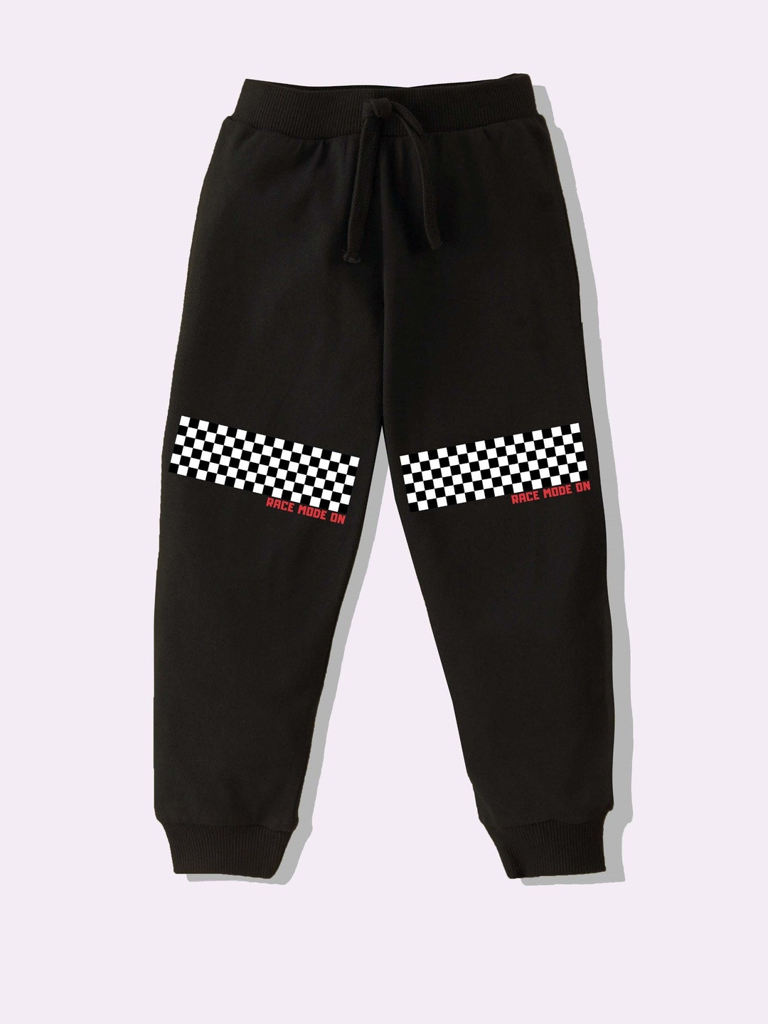 KAVEE Boys Black & White Printed Cotton Terry Knit Bio Washed Full Length Jogger