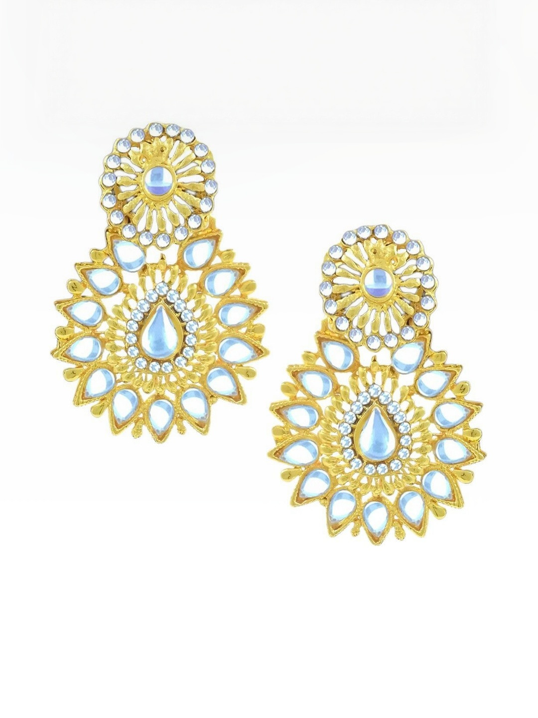 Gift Nest Gold Plated Artificial Stones Studded Floral Shaped Drop Earrings