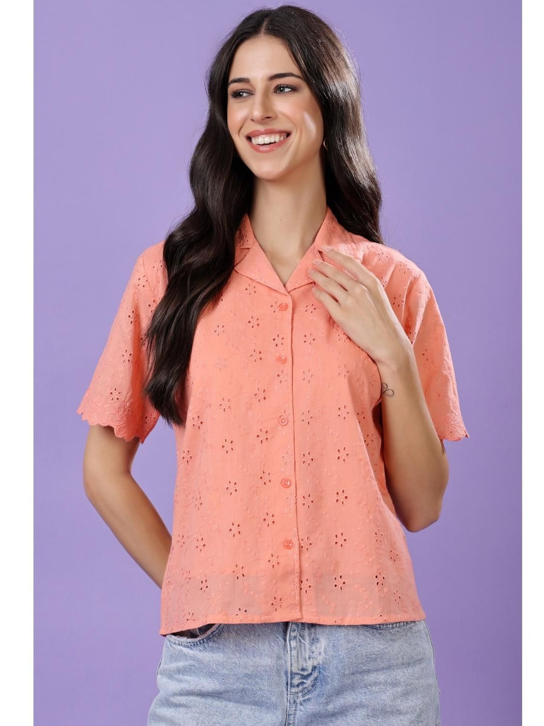 girlsify Women Cotton Embroidered  Tops