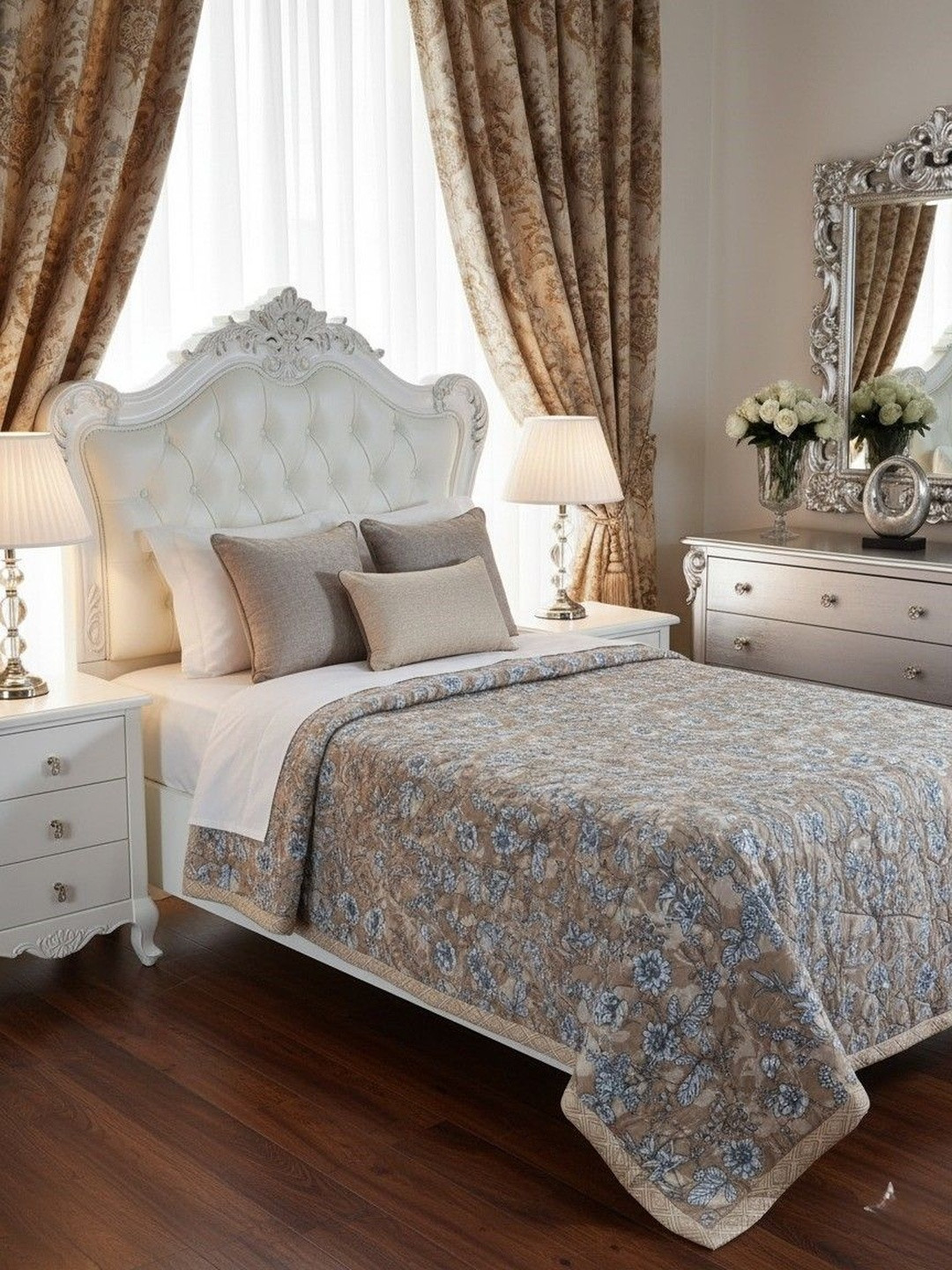 Signature Blue & White Floral Microfiber AC Room 350 GSM Single Bed Comforter