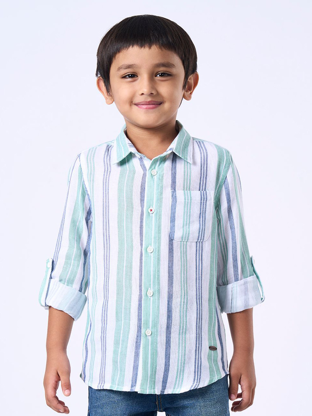 Ed-a-Mamma Boys Vertical Striped Spread Collar Pure Cotton Casual Shirt