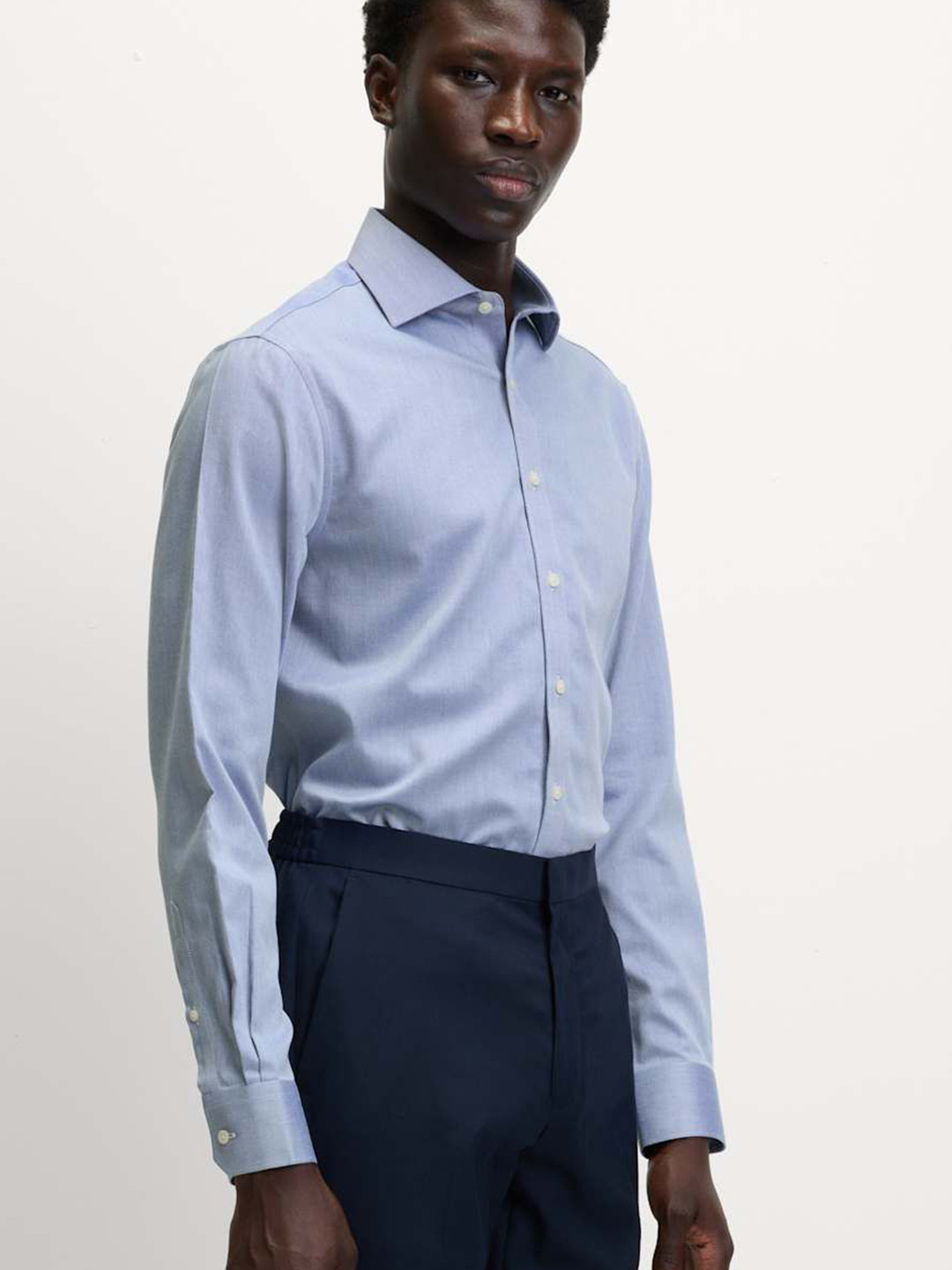 Marks & Spencer Men Non Iron Regular Fit Solid Spread Collar Pure Cotton Formal Shirt