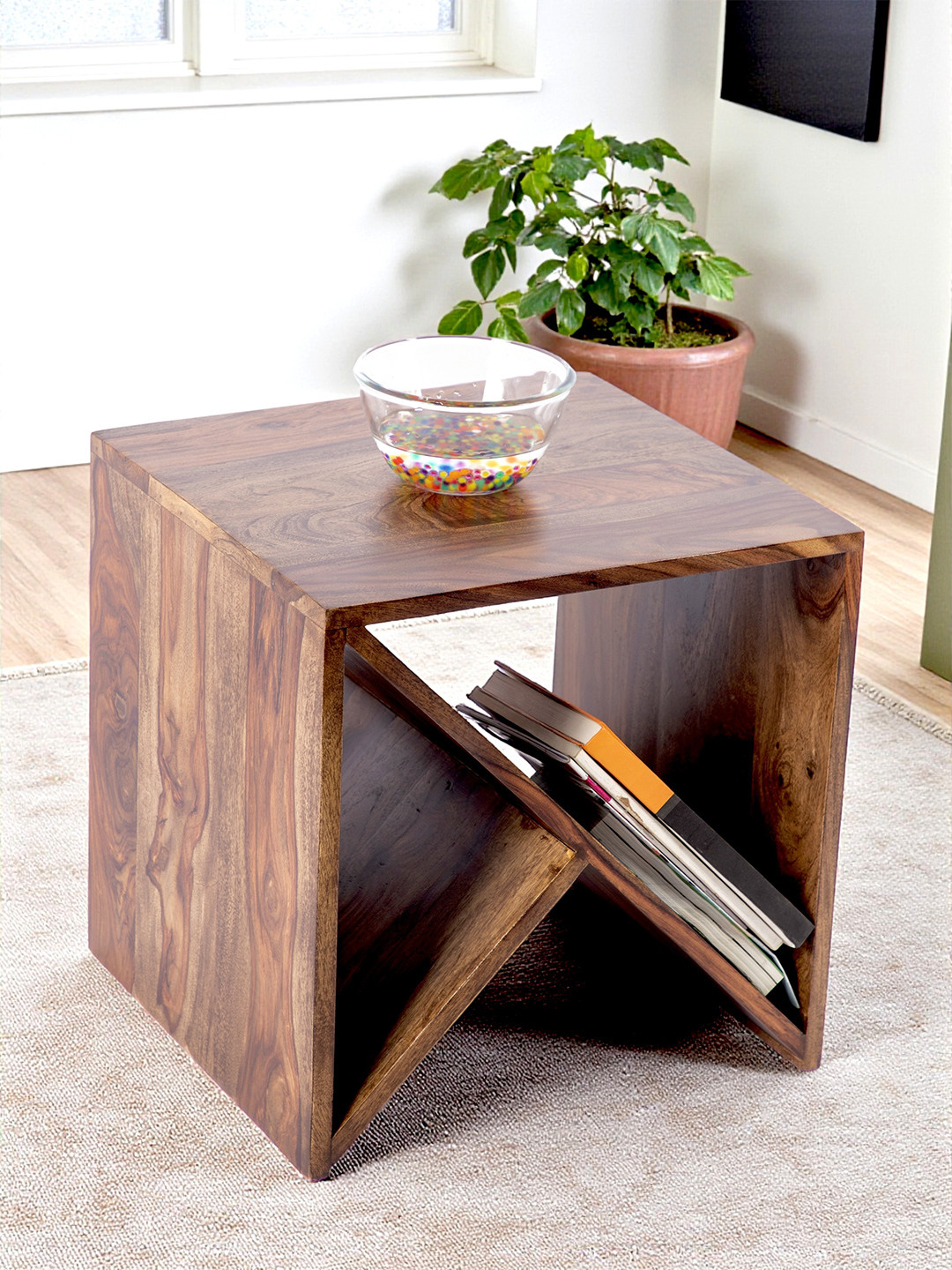 Ikiriya Noah Sheesham Wood Contemporary Tea Table/ End Table In Teak Finish
