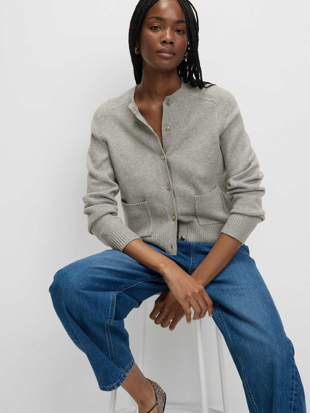 Marks & Spencer Air-Yarn Crew Neck Button Front Cropped Cardigan