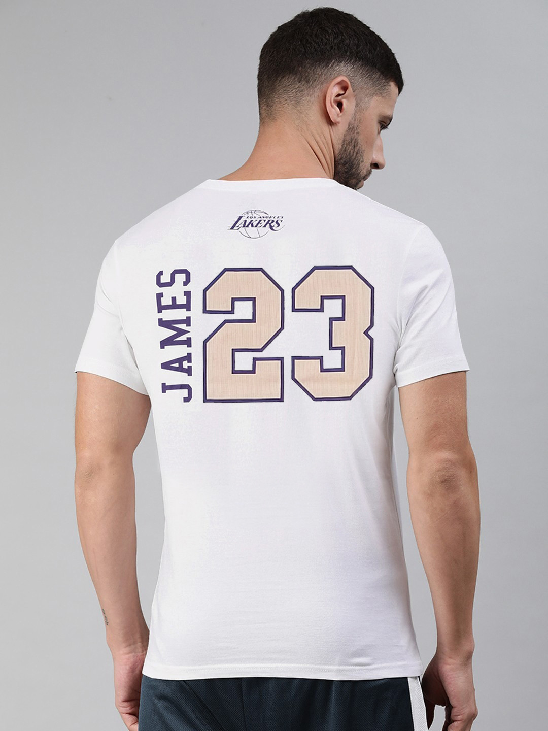 NBA Men White & Purple LeBron James Classic Basketball T-Shirt
