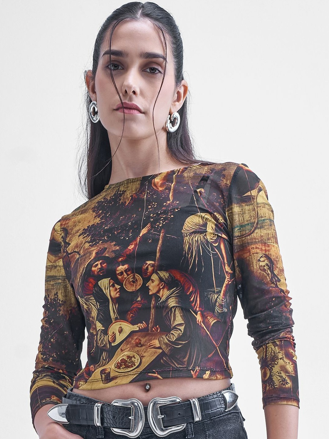 Street By Tokyo Talkies Women Graphic Print Full Sleeve Crop Top