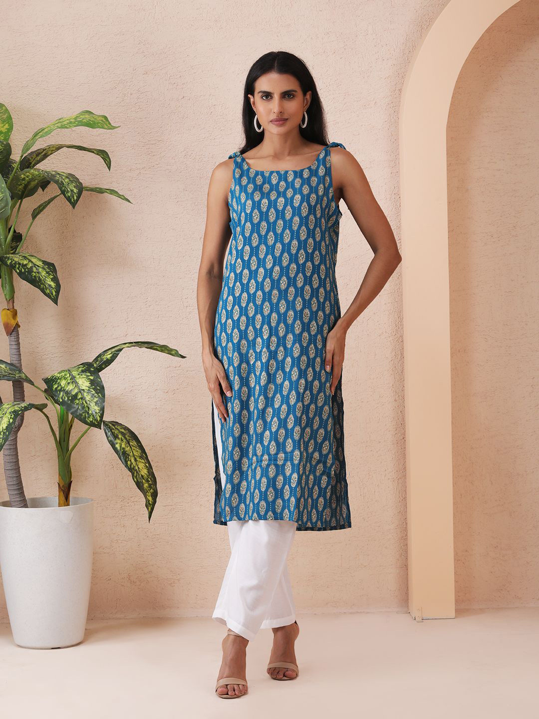 Sold For Style Women Ethnic Motifs Printed Festive Cotton Straight Kurta