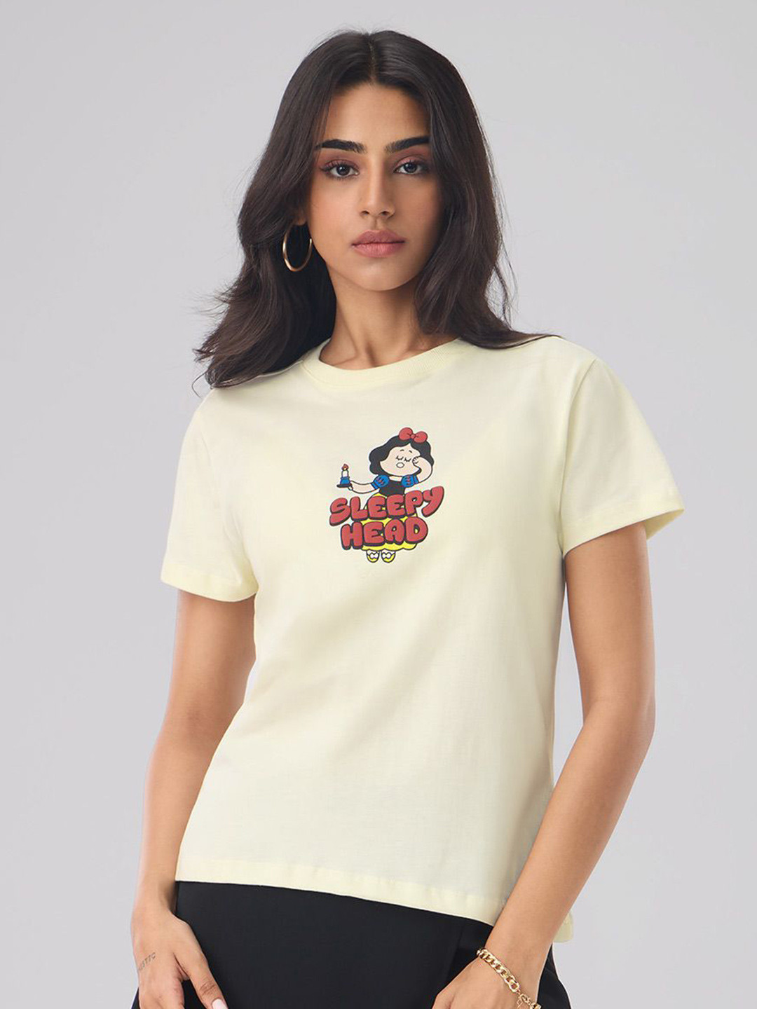 The Souled Store Women Snow White Graphic Printed Round Neck Pure Cotton T-shirt
