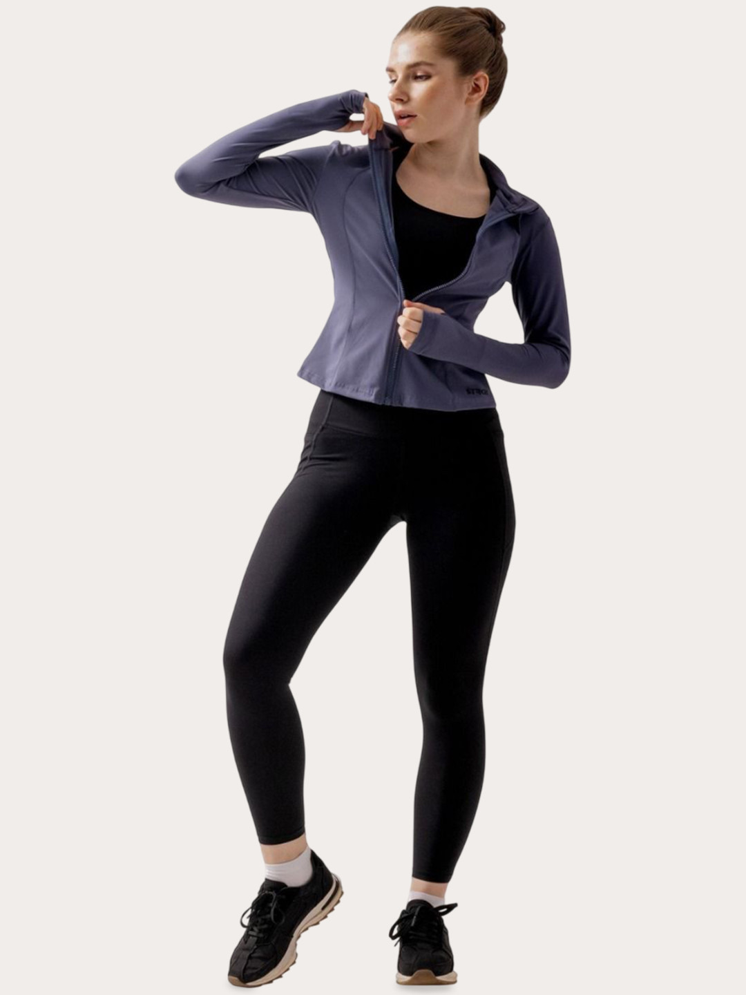 STRCH Women Stand Collar Solid Lightweight Sporty Jacket