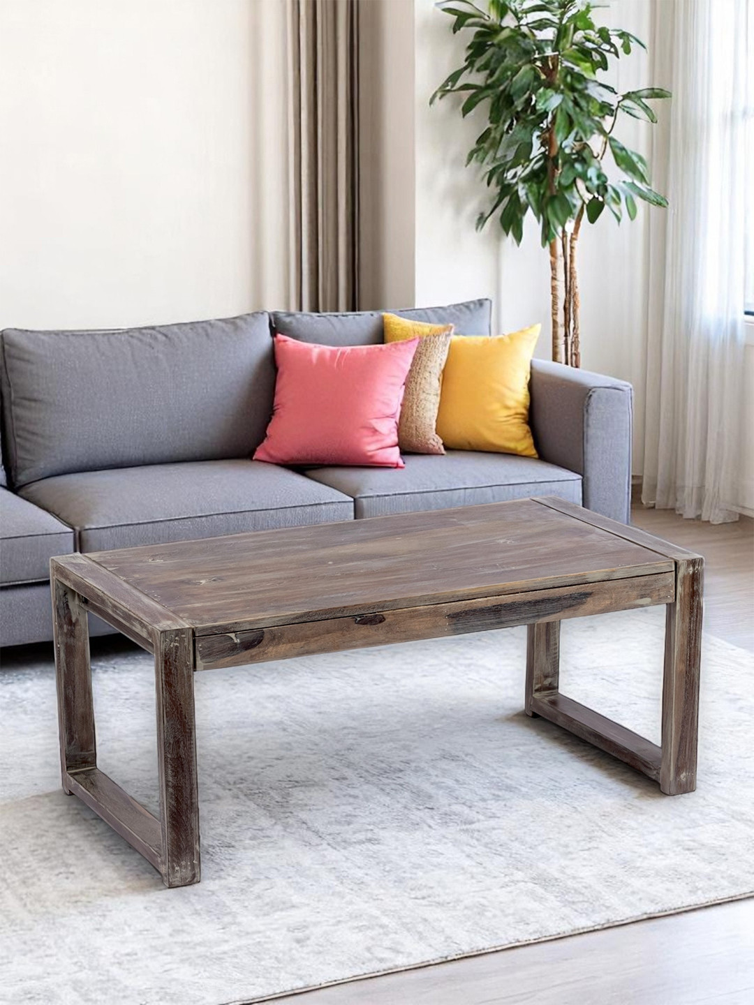 Ikiriya Sheesham Wood Parisian Coffee Table In Antique Grey Finish