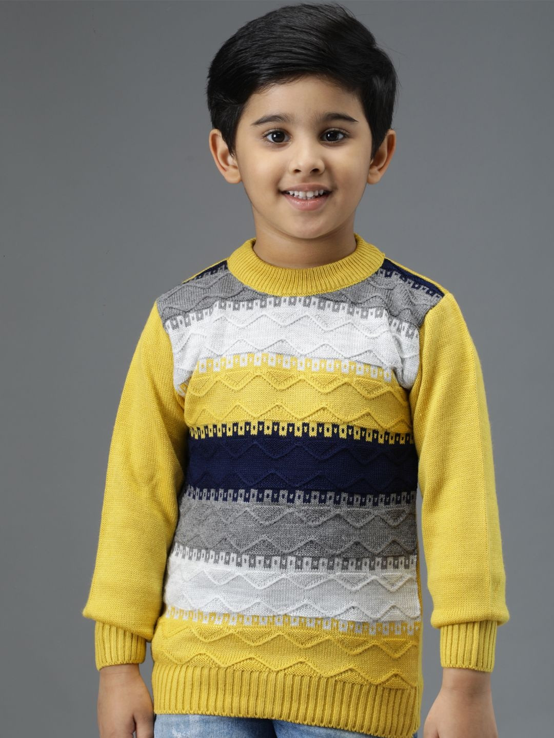 TRENDY WORLD Boys Pack of 2 Round Neck Striped Wool Winter Sweater