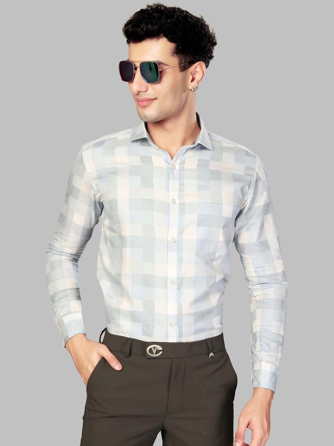 UR ETHICS Men Premium Slim Fit Checked Formal Shirt